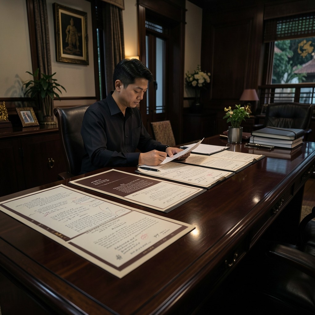 Academic coordinator reviewing printed engagement panels at a long table
